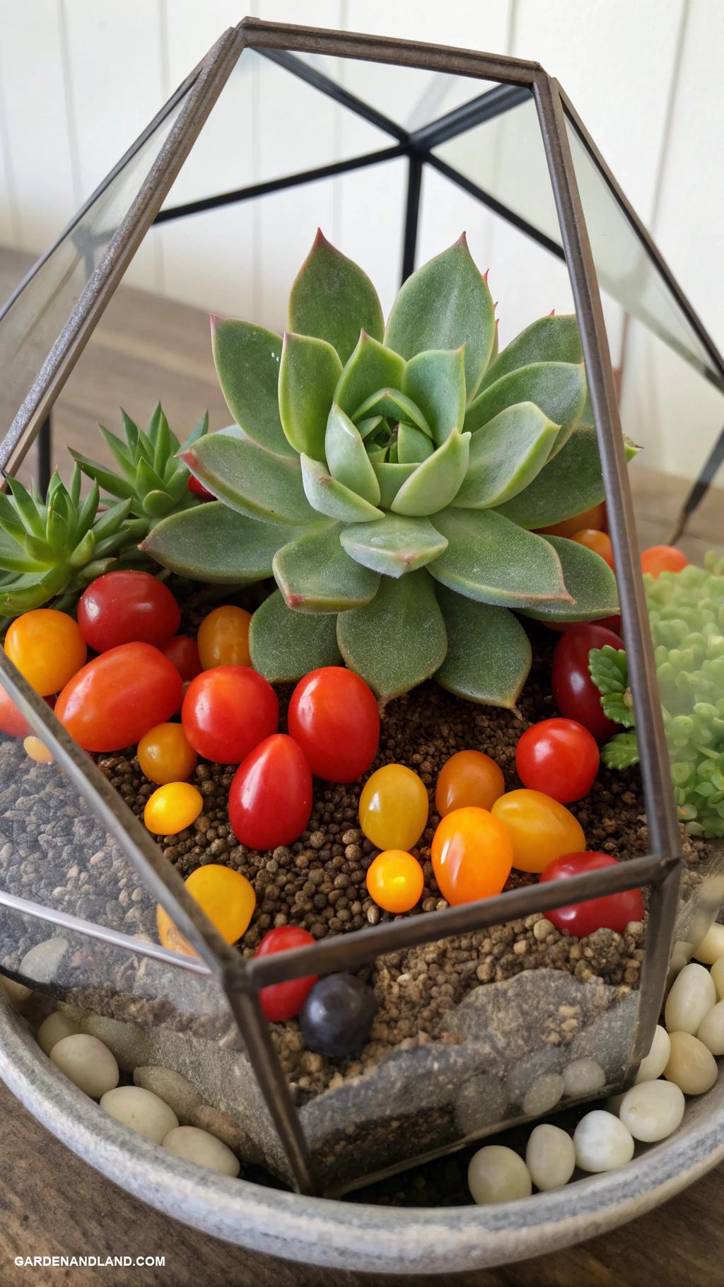 container gardening vegetables Succulent and vegetable combo in terrariums