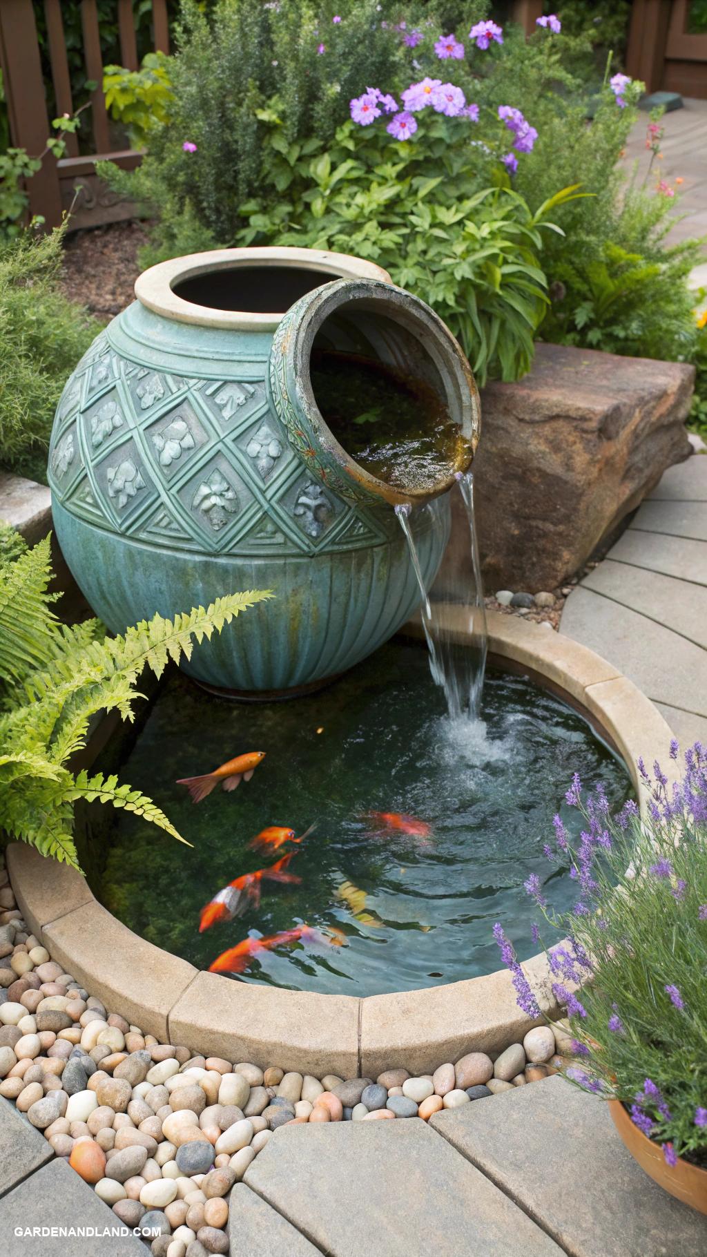 container pond with fish Ceramic pot waterfall garden pond