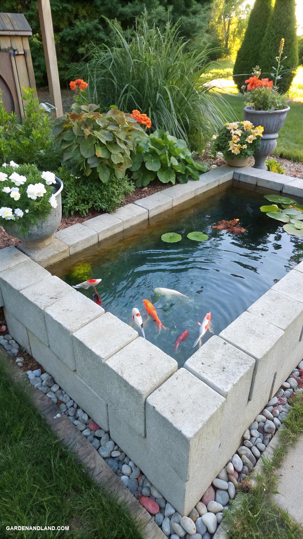 container pond with fish Cinder block water feature with fish
