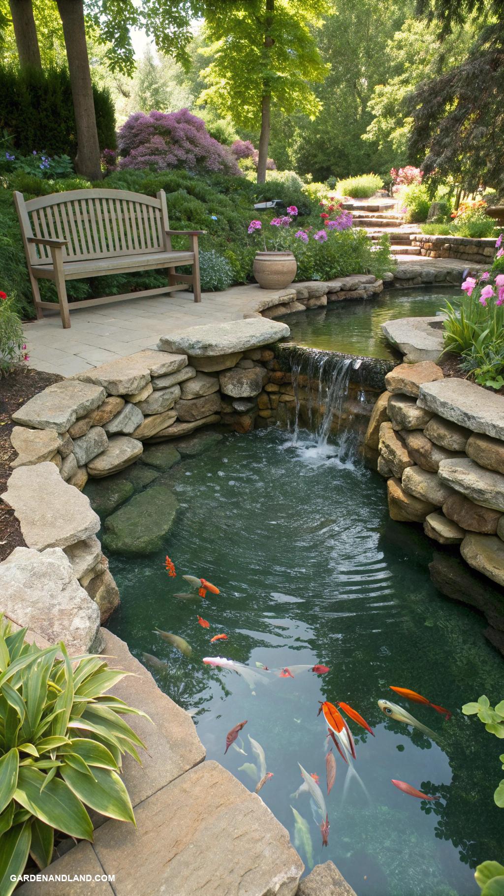 container pond with fish Stacked stone pond with koi