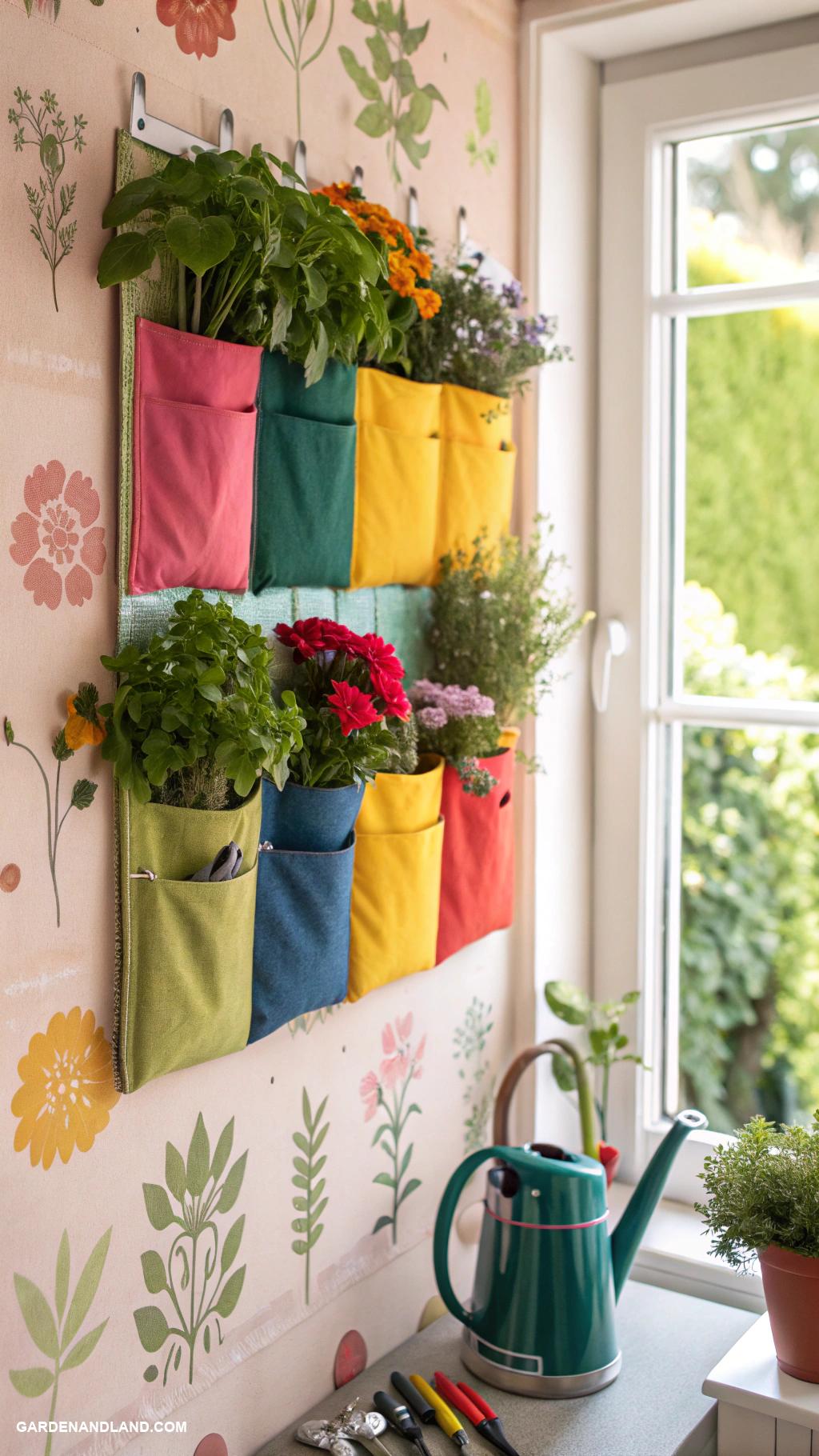 diy hanging planter Fabric pouch planters for wall display