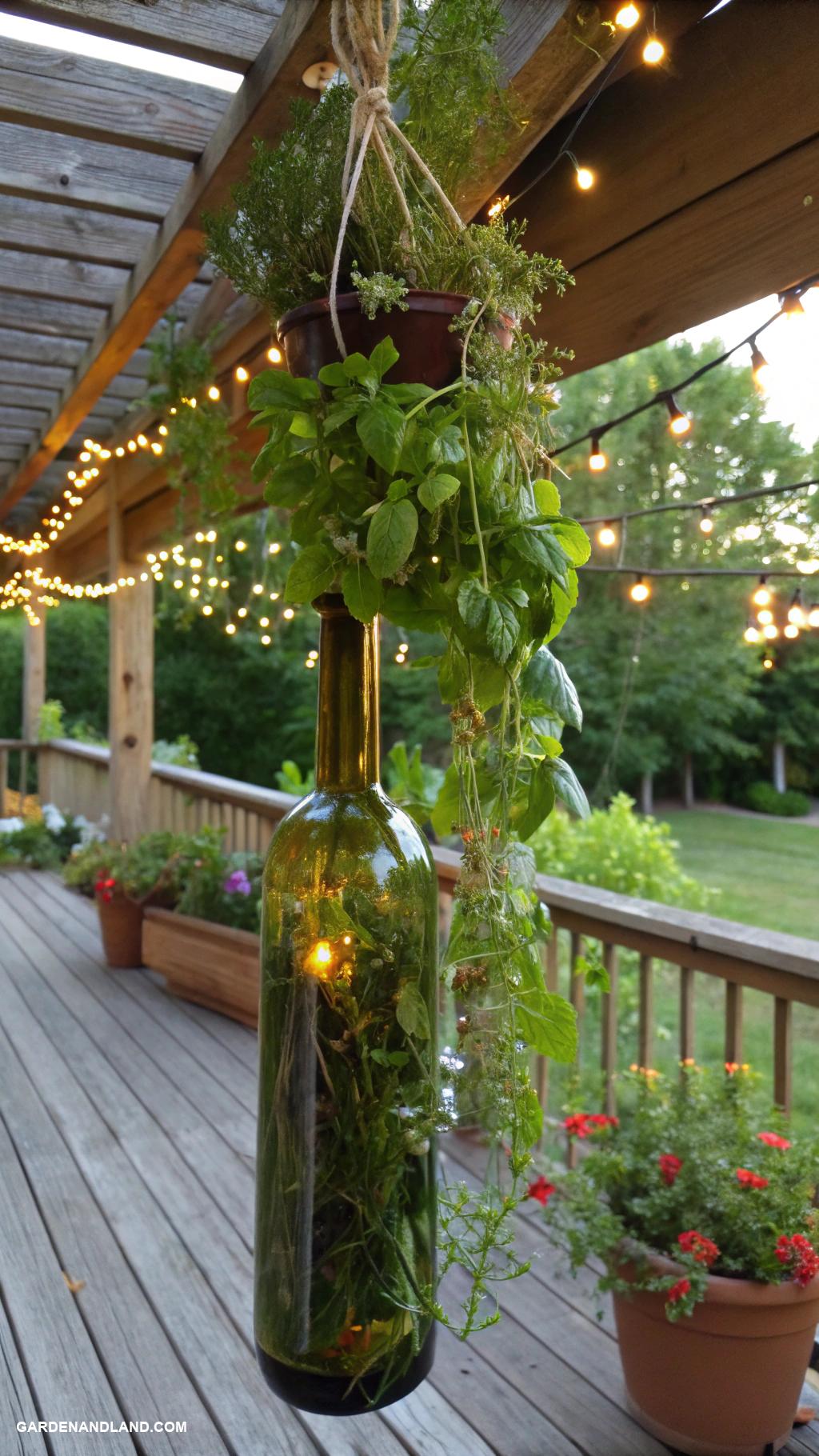 diy hanging planter Hanging wine bottles with herbs