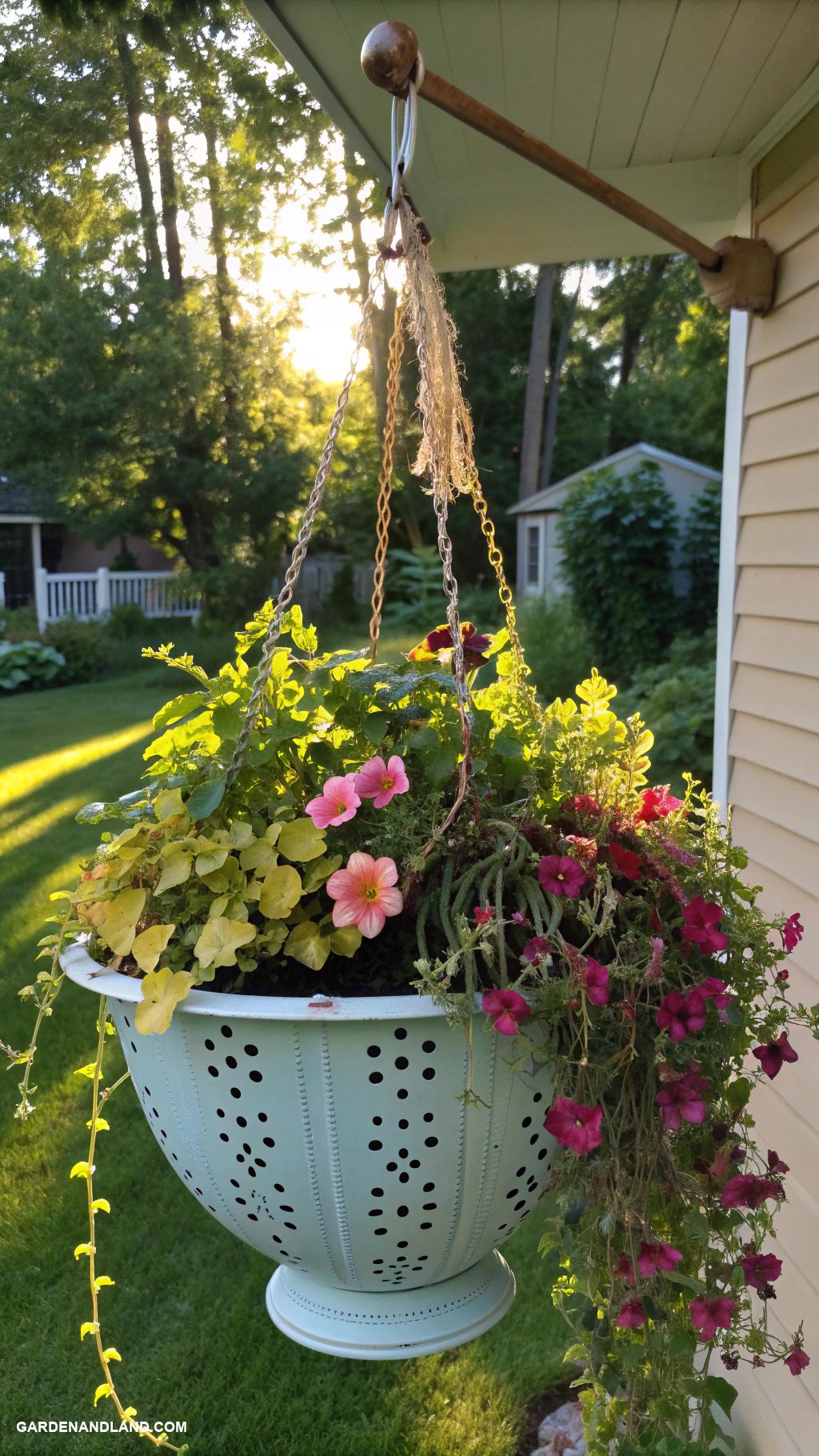 diy hanging planter Repurposed colander as a planter