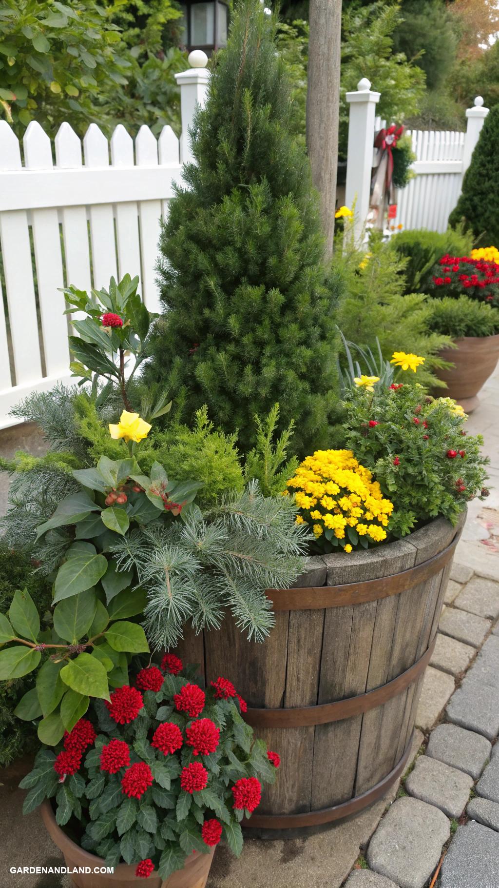 evergreen shrubs Colorful container shrub arrangements