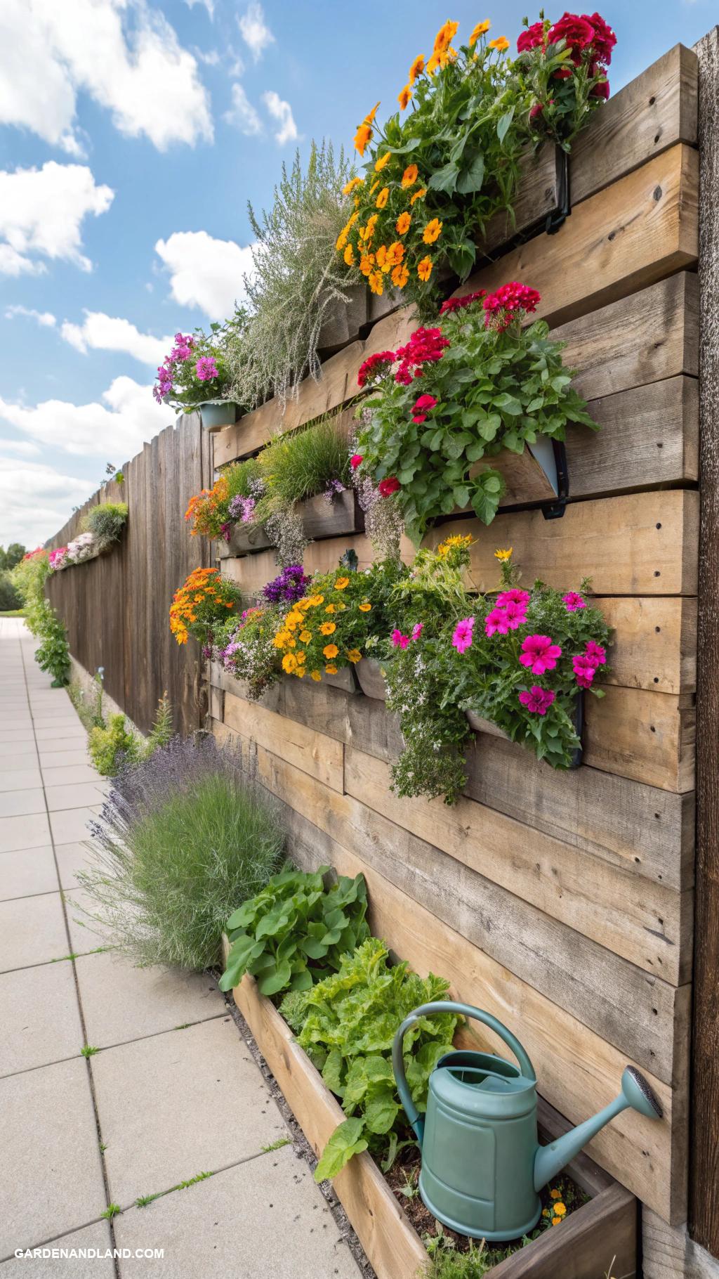 full sun container ideas Vertical garden wall with pocket planters