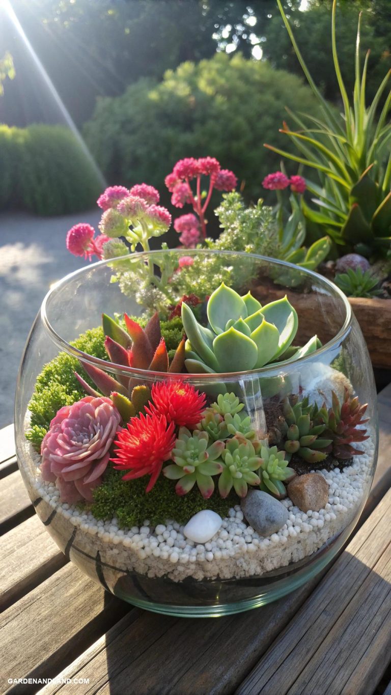 full sun container ideas Vibrant succulent terrarium in glass container