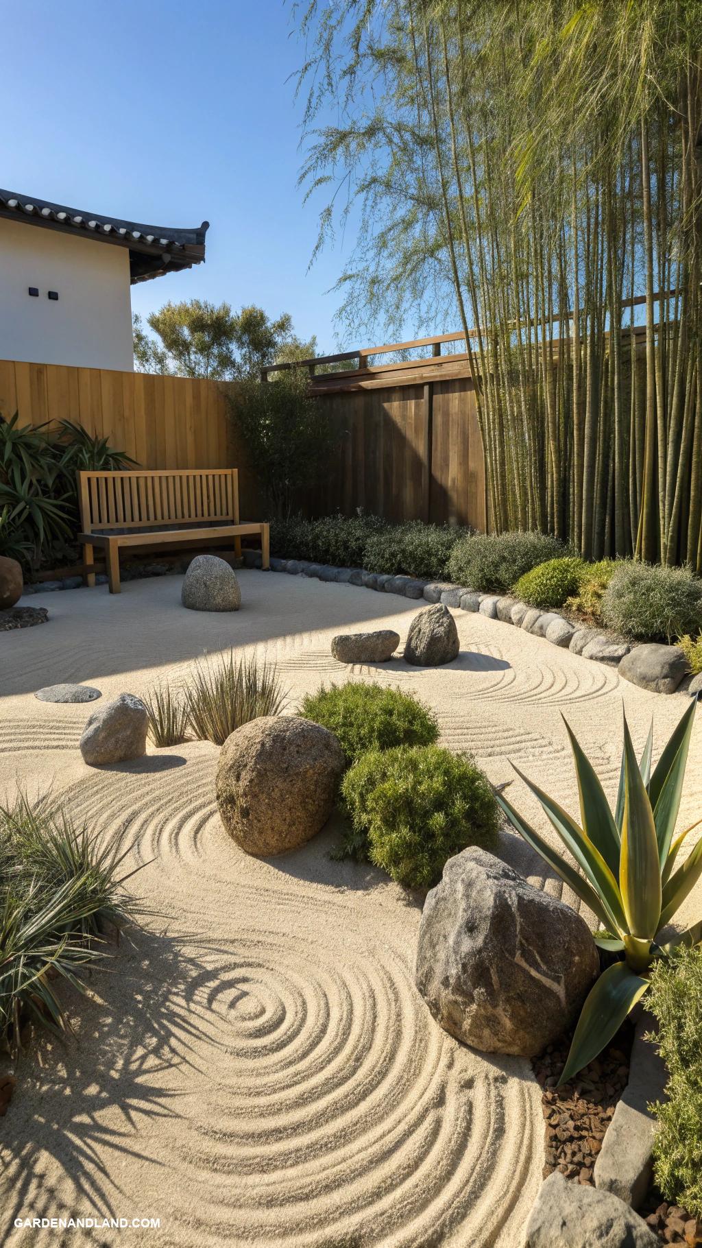 full sun garden ideas Zen garden with rocks and sand