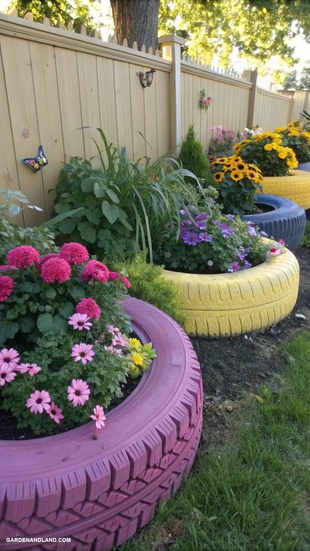 garden pottery sculpture Recycled tire flower beds