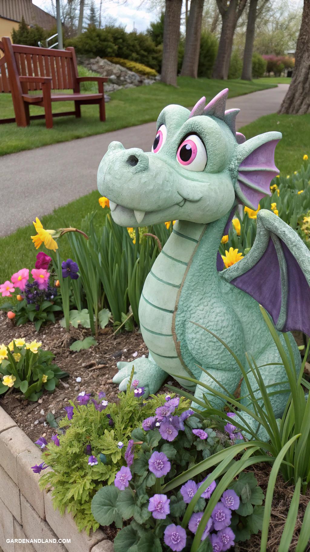garden statues Friendly dragon emerging from the ground