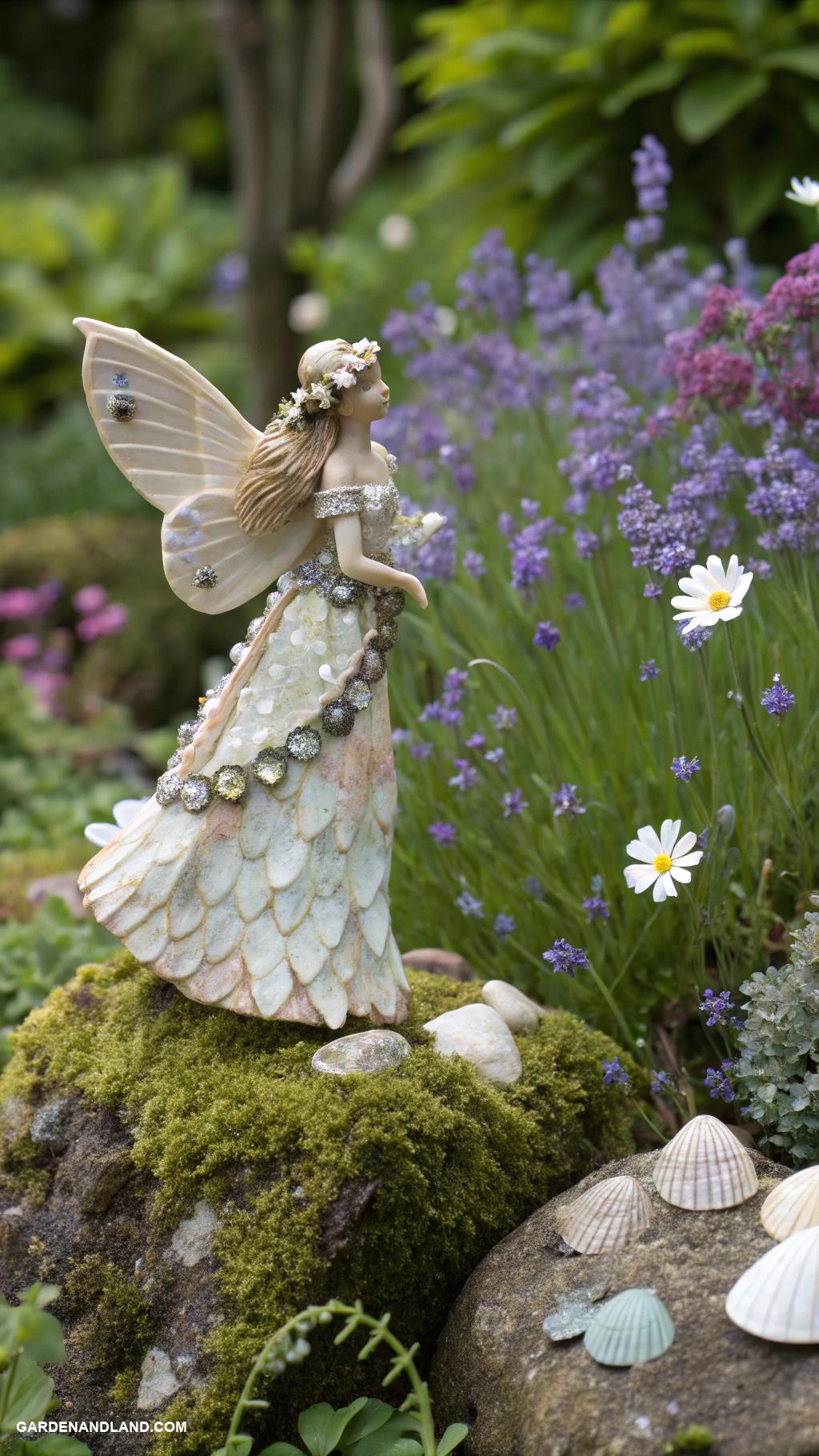 garden statues Whimsical fairy made of seashells