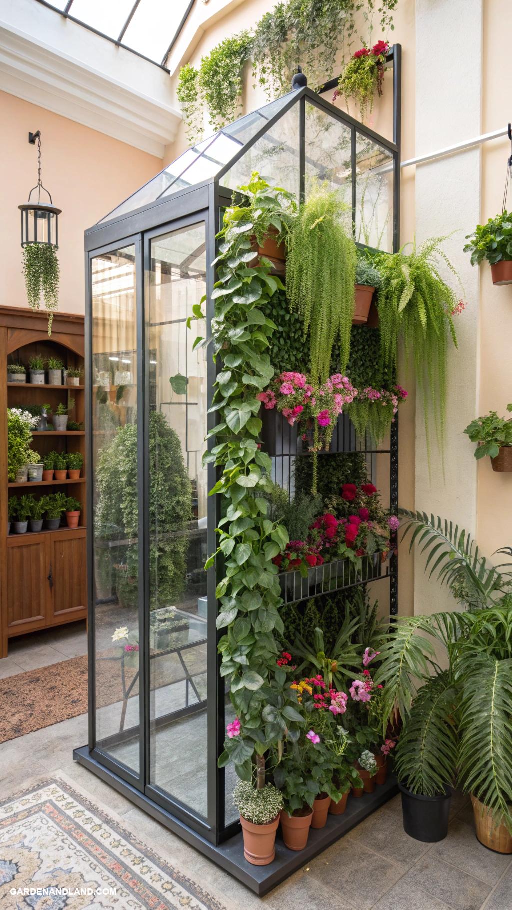 green house Vertical garden greenhouse with hanging plants