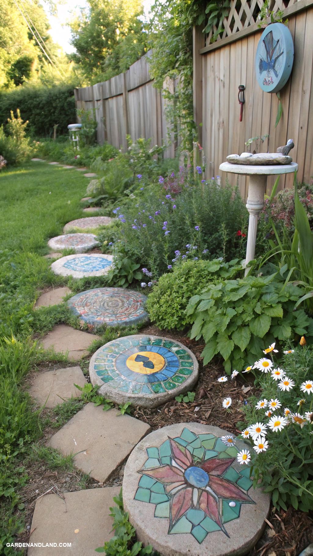 homemade stepping stones Decorate with broken tile mosaics