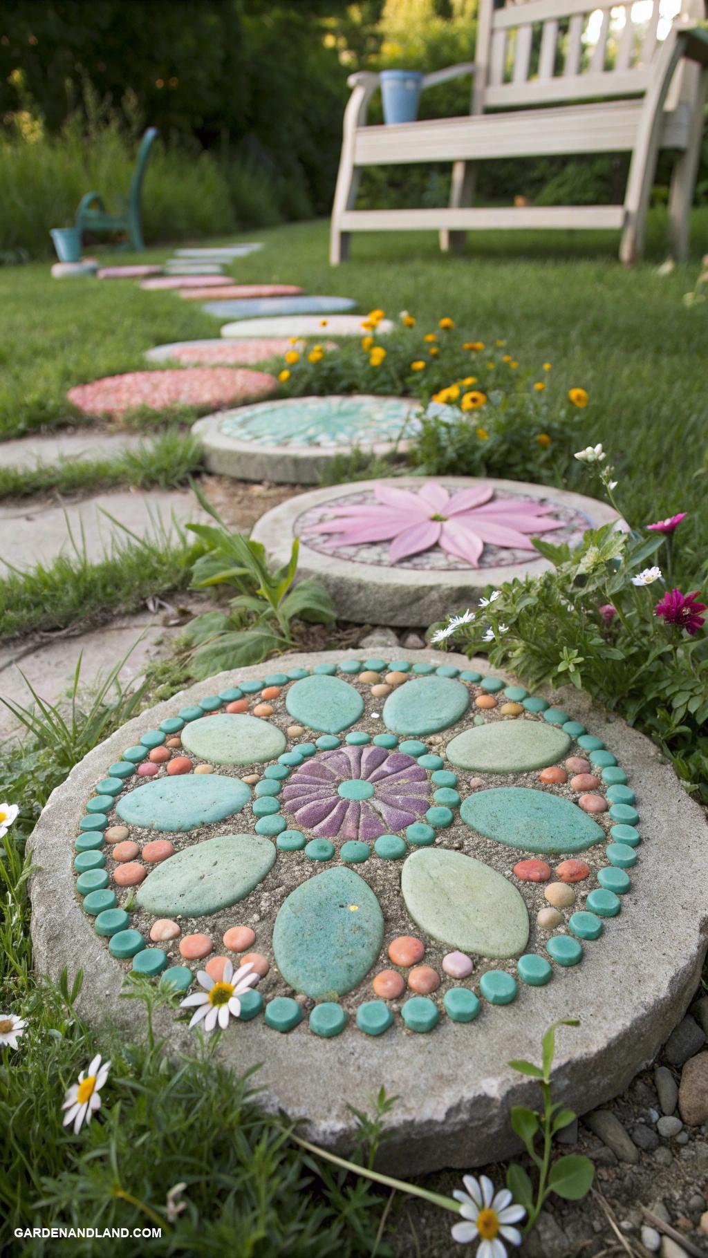 homemade stepping stones Use colorful pebbles for unique patterns