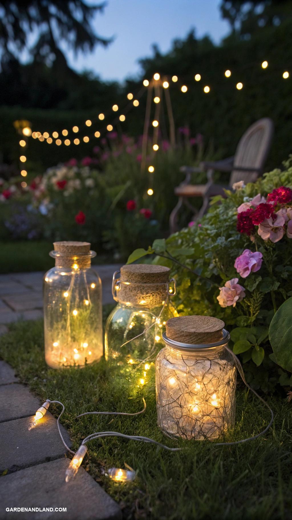 low light garden ideas Firefly inspired glow sticks in jars