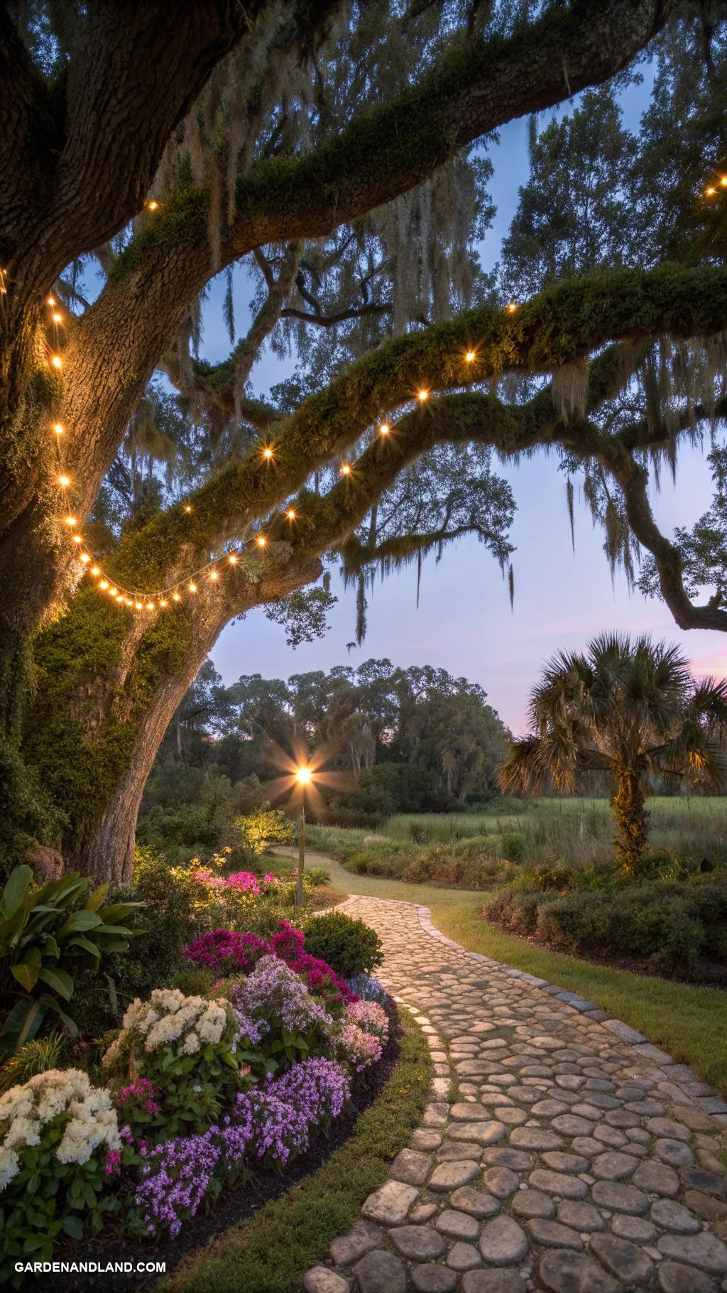 low light garden ideas LED fairy lights on trees
