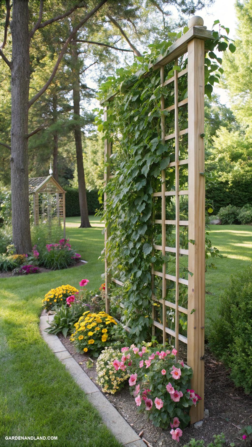 mixed privacy hedge Lively vertical garden trellis with climbing vines