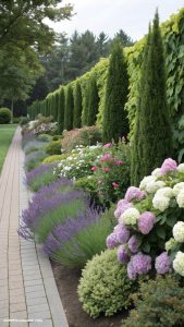 mixed privacy hedge Mixed hedges of flowering and evergreen plants