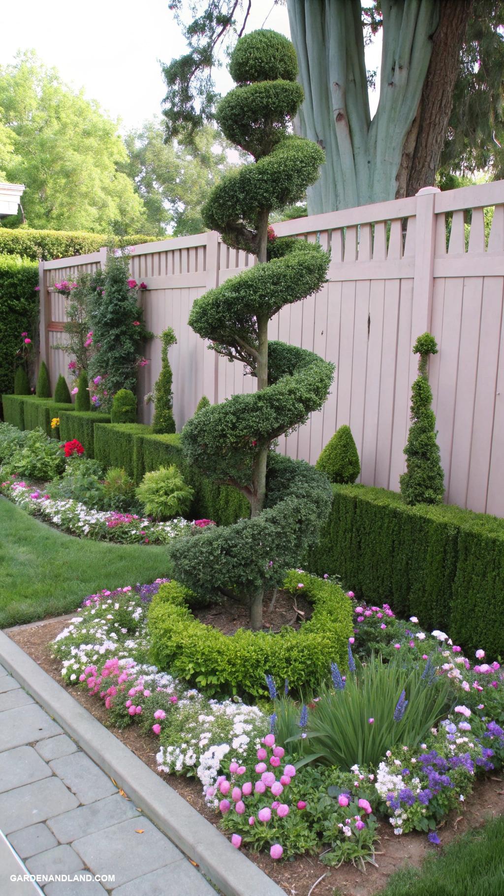 mixed privacy hedge Spiral topiary designs for a unique flair