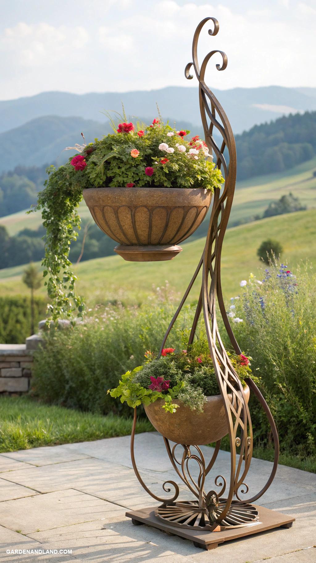 outdoor planters Sculptural metal sculptures as planter bases