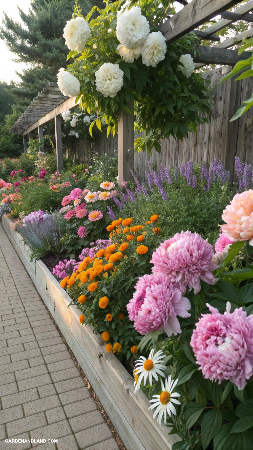 peonies landscaping ideas Mix peonies with perennial flowers for color contrast