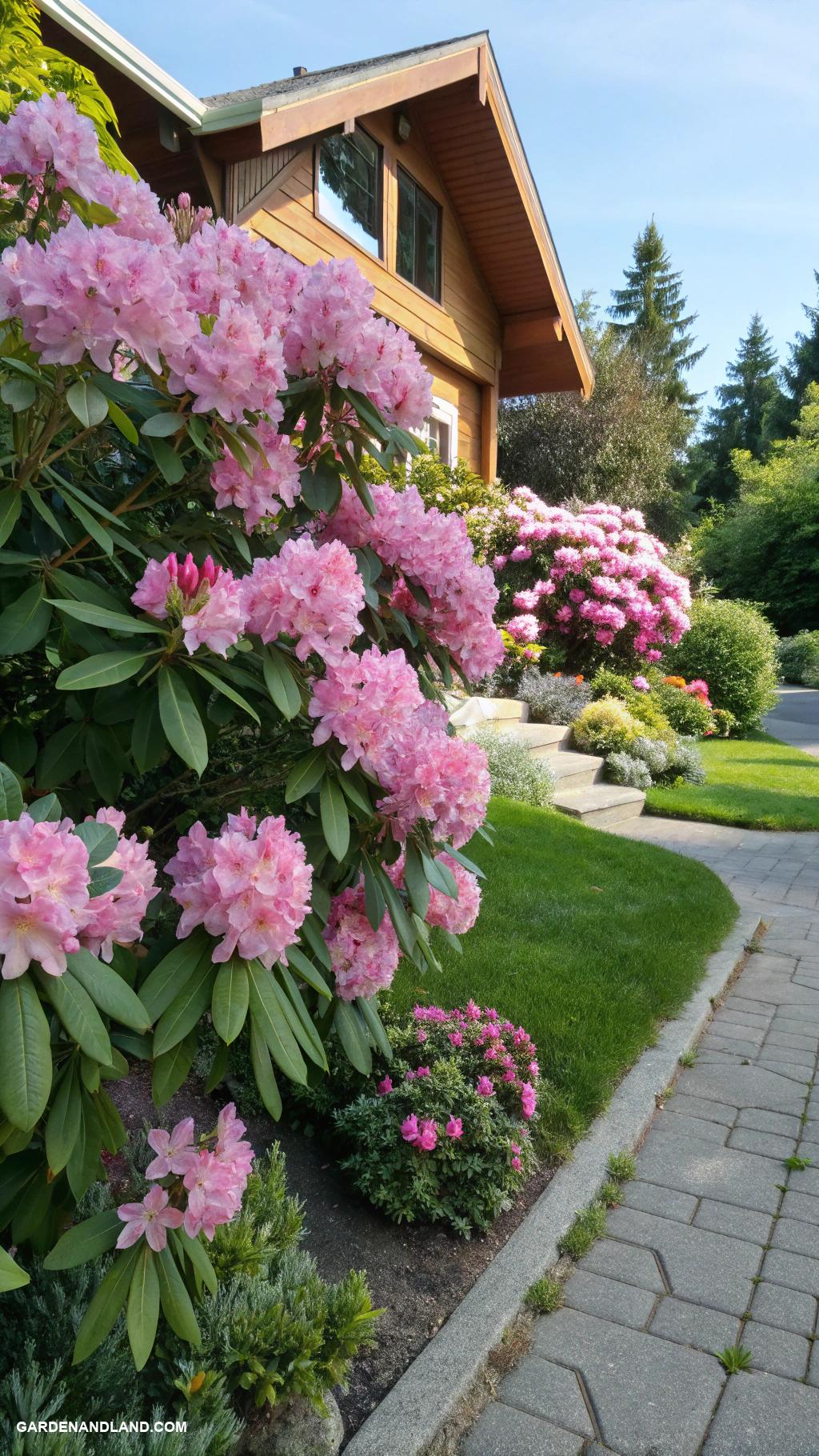 pink flowers Rhododendron bushes for stunning curb appeal
