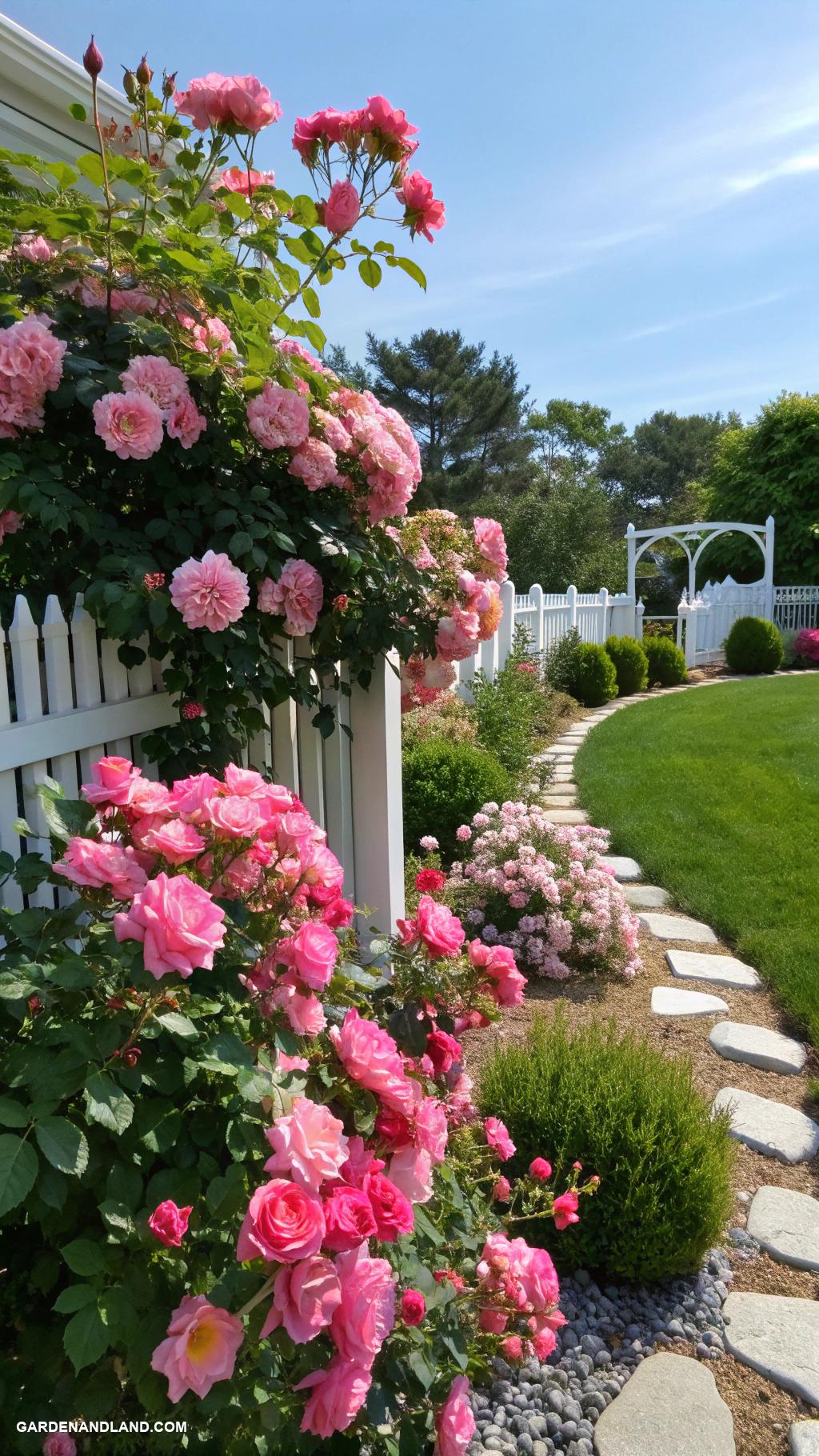 pink flowers Rose bushes in various shades of pink