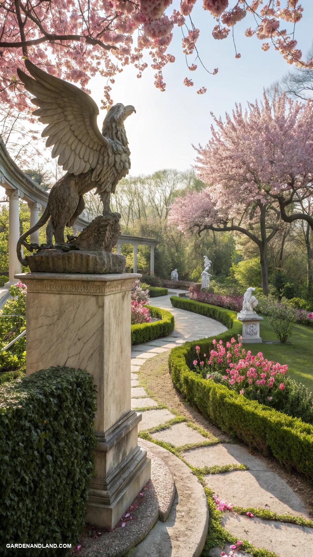 roman sculptures for garden Mythical creatures arched over garden paths