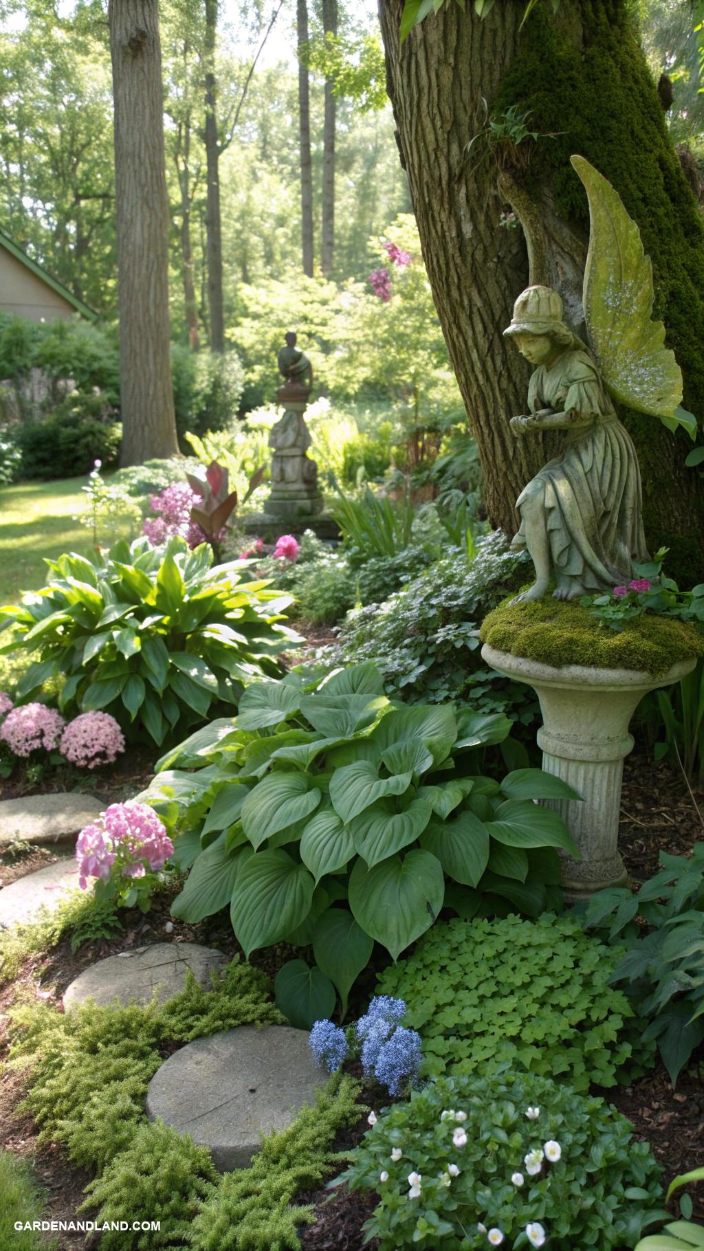 shade garden ideas Add whimsical garden sculptures