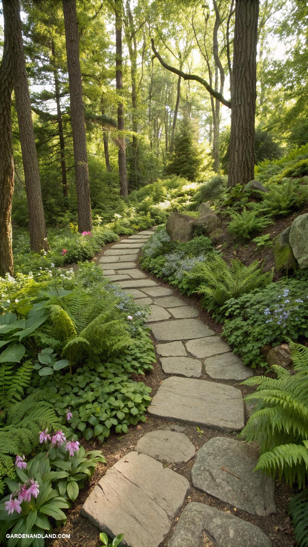 shade garden ideas Create a woodland path with stones