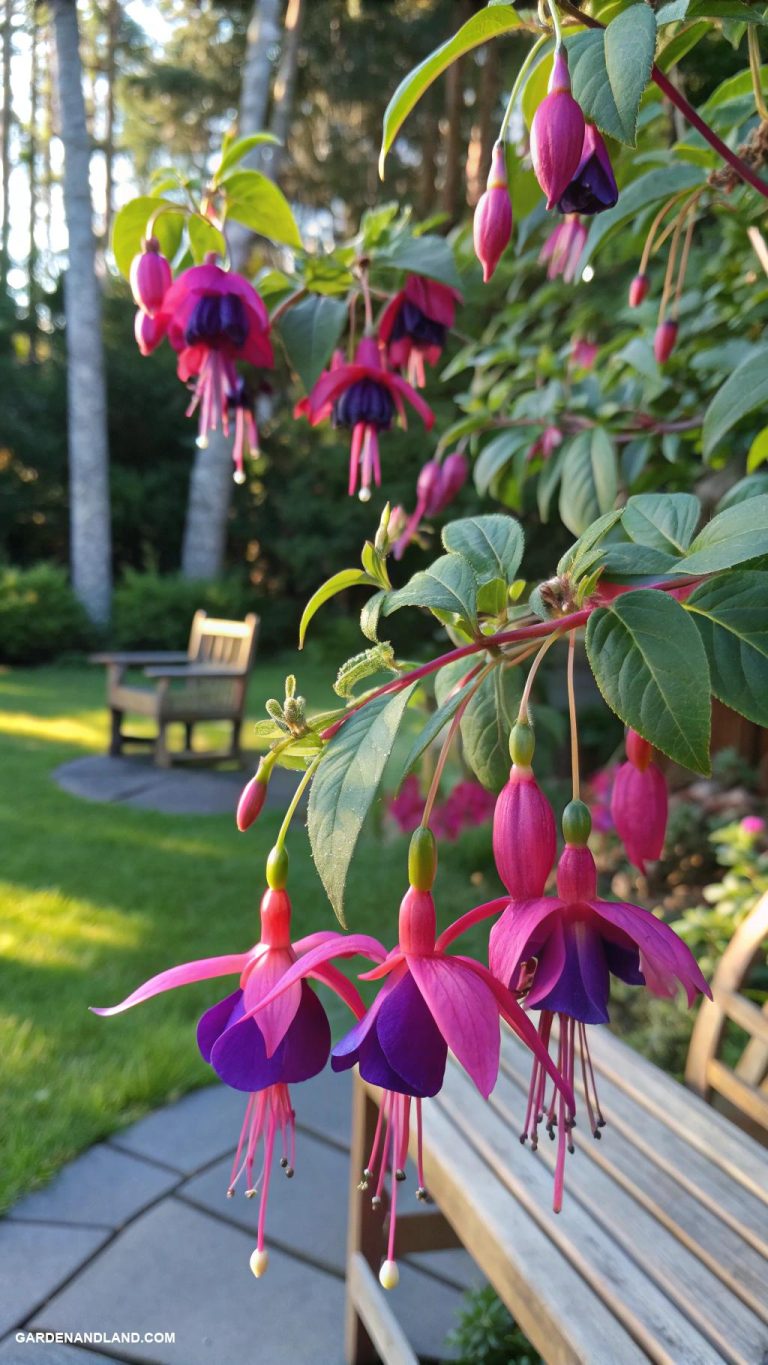 shade loving plants Fuchsia for striking hanging flowers