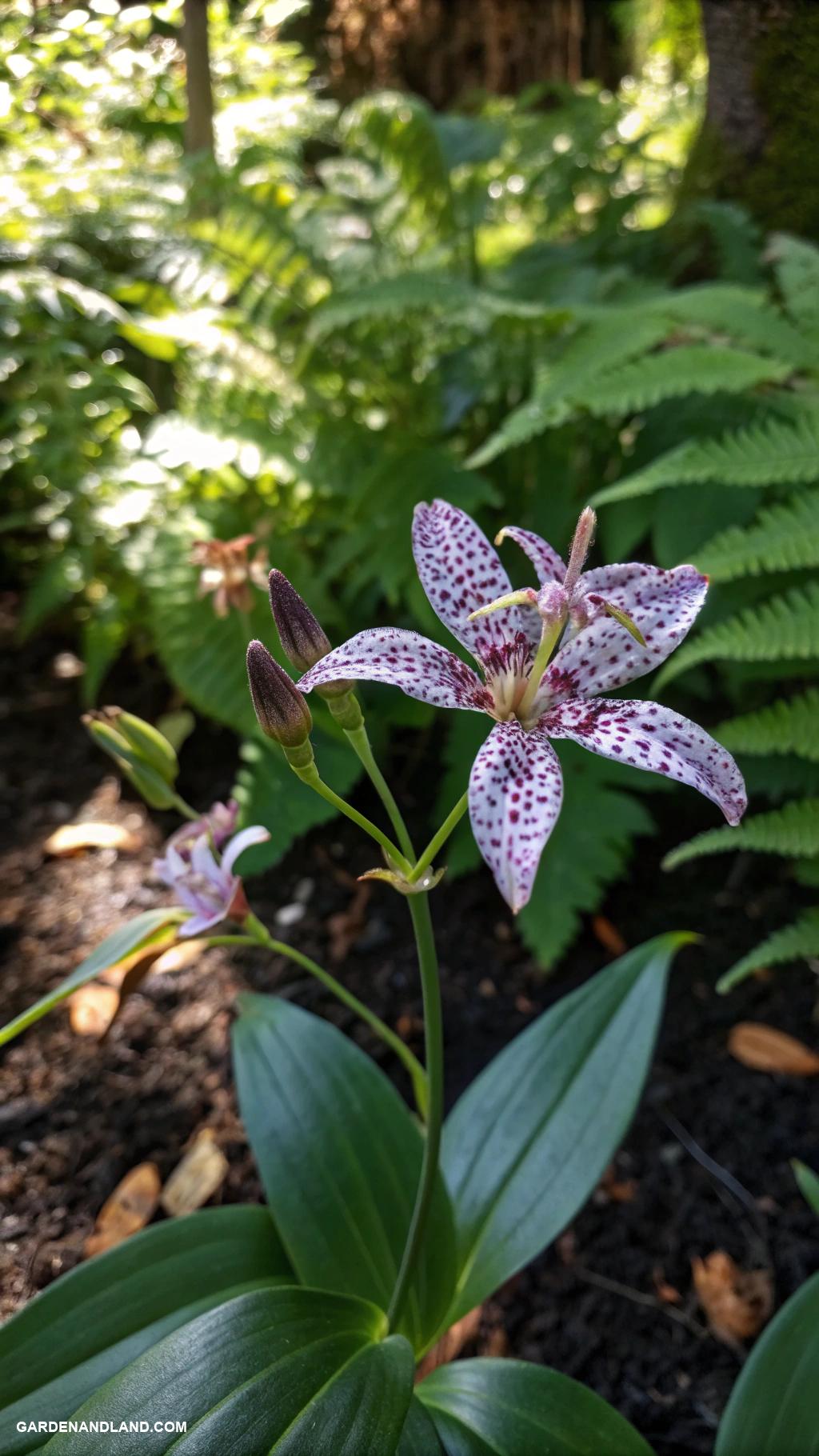 shade loving plants Toad lily for exotic spotted flowers