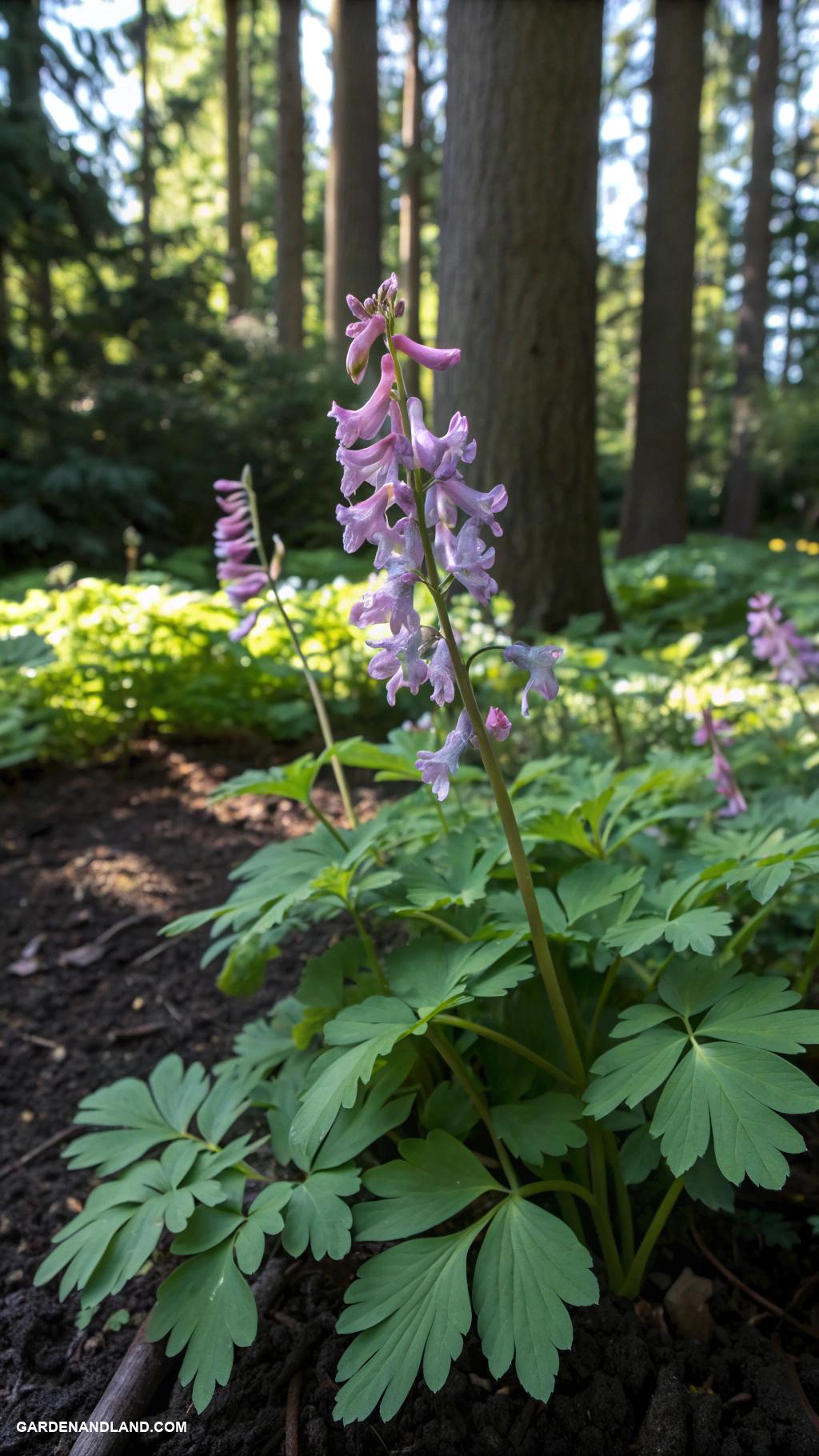 shade tolerant perrenials Corydalis for unique flowers and ferny leaves