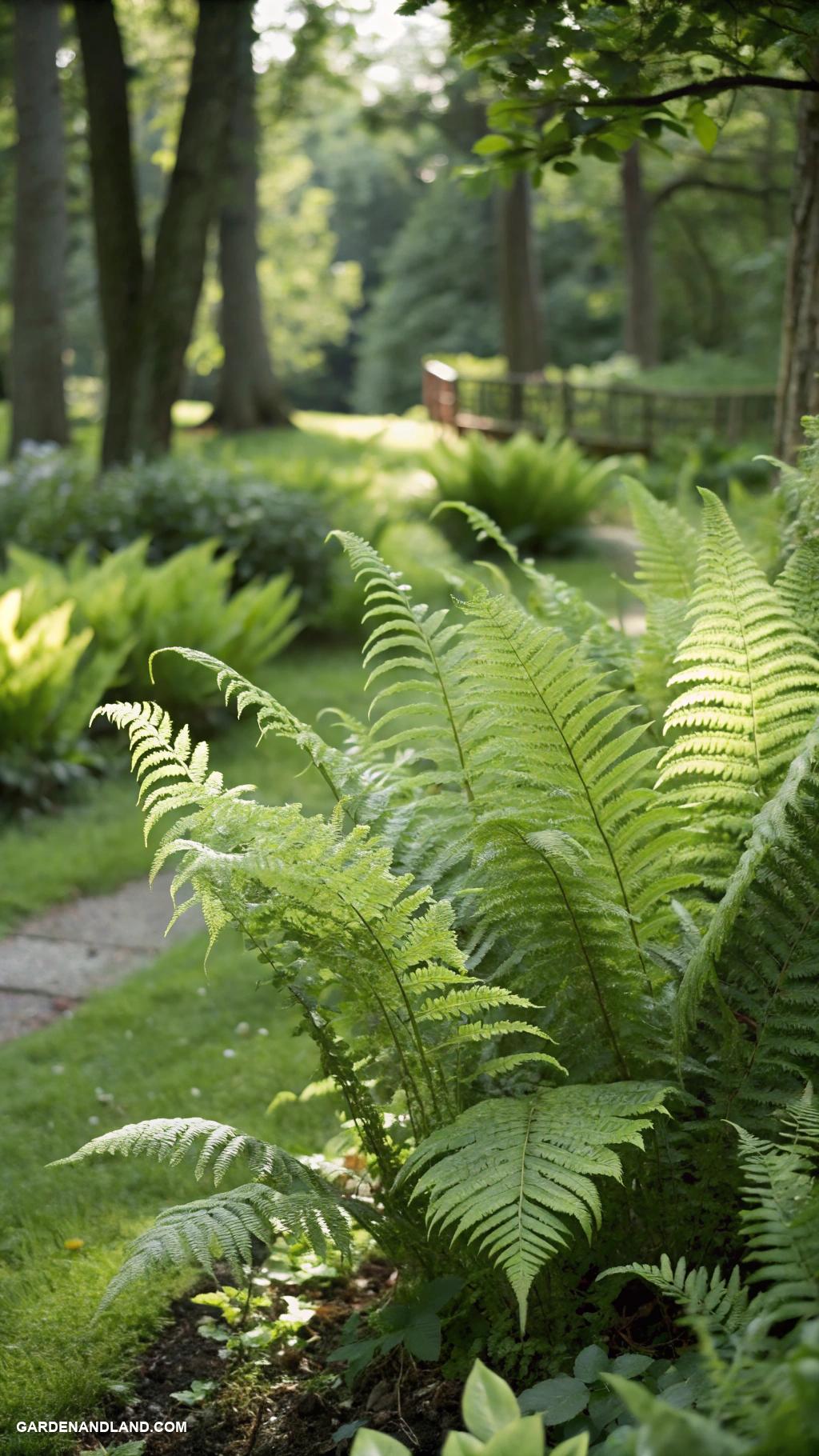 shade tolerant perrenials Ferns for delicate feathery greenery