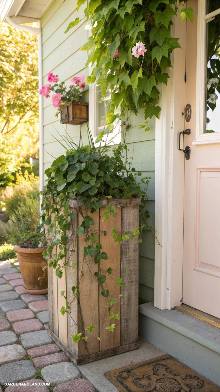 tall front door planters Pallet wood planter with trailing vines