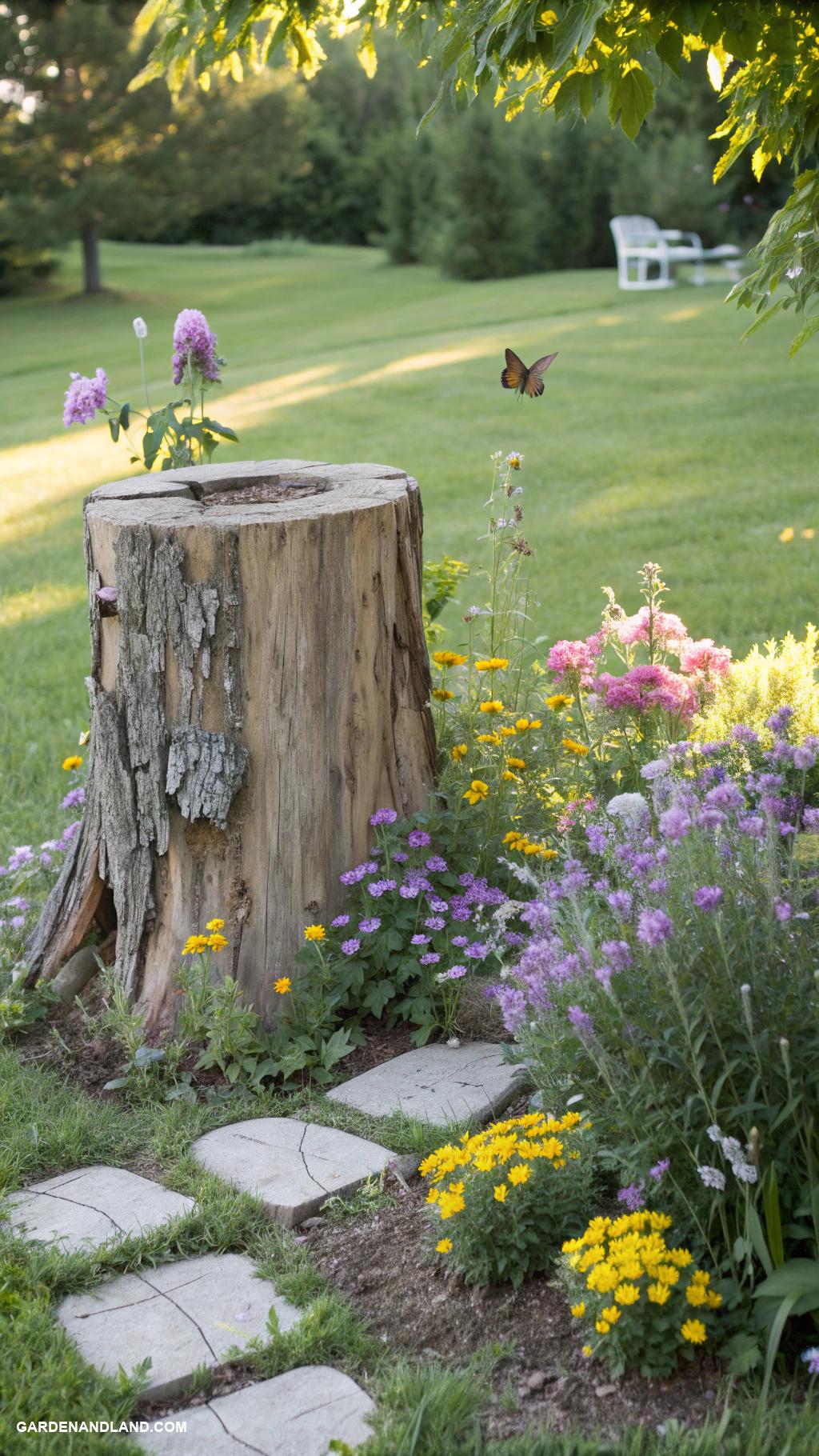 tree landscaping ideas Tree stump seating for rustic charm