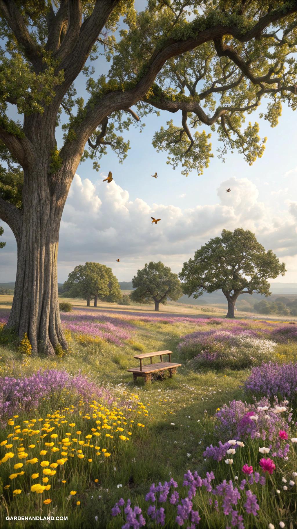 tree landscaping ideas Wildflower meadows encircling large trees