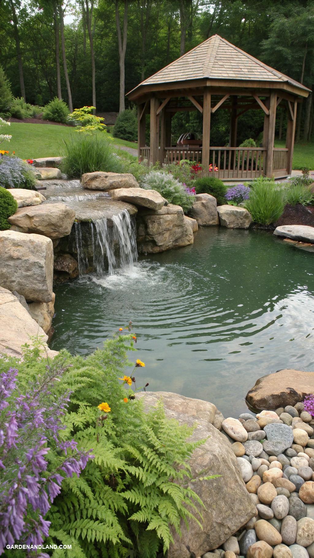 water fountain landscaping ideas Natural rock pond with spillway