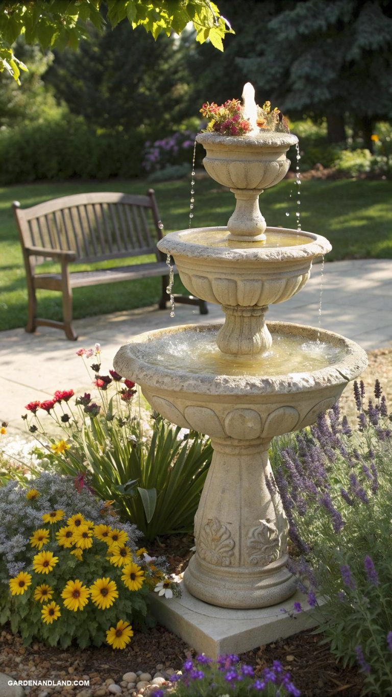 water fountain landscaping ideas Solar powered birdbath cascade