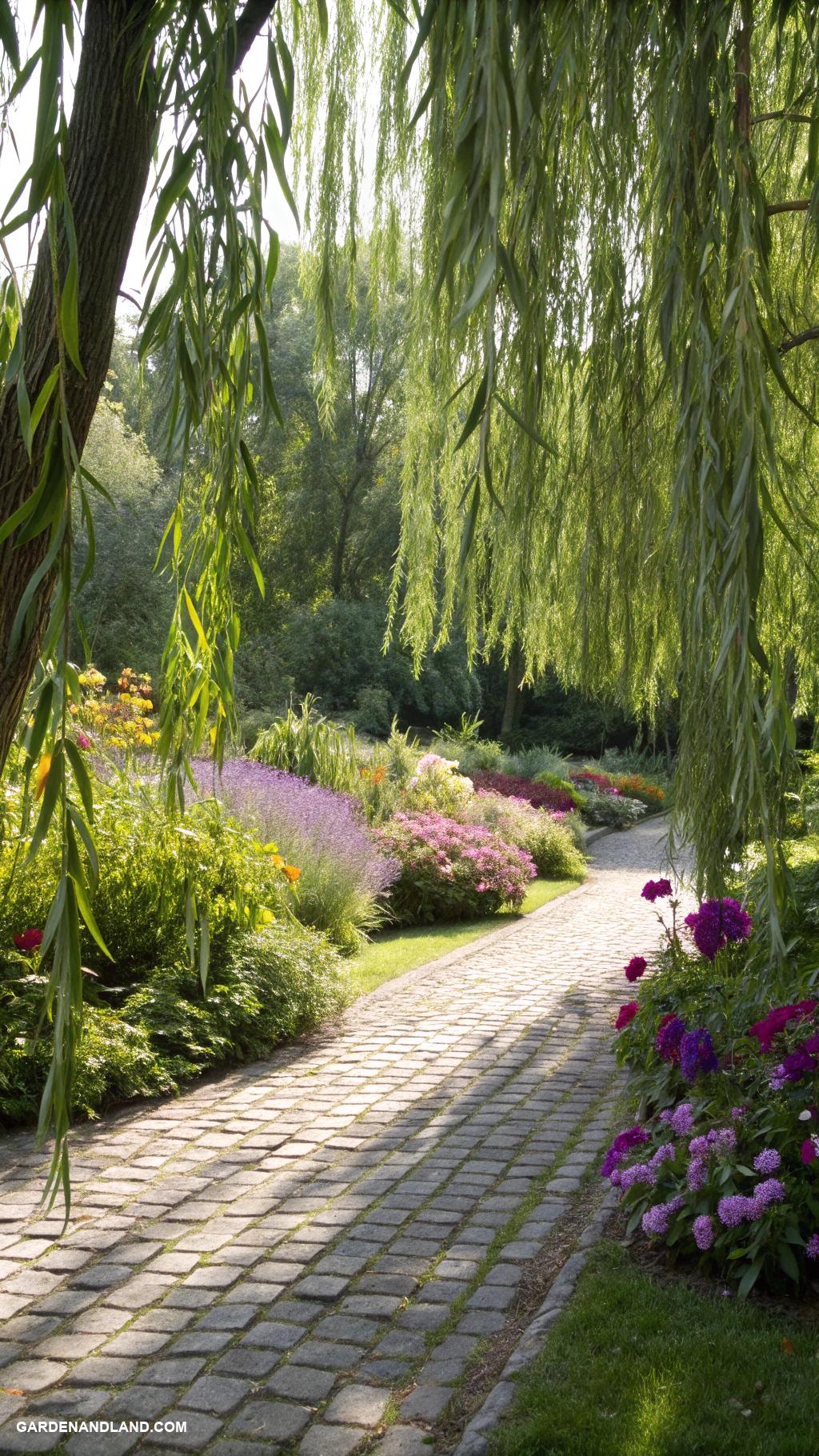 willow tree landscaping Draped willow branches as natural privacy screens