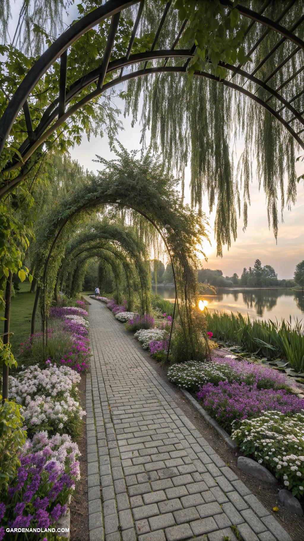 willow tree landscaping Willow tree archways for whimsical garden pathways