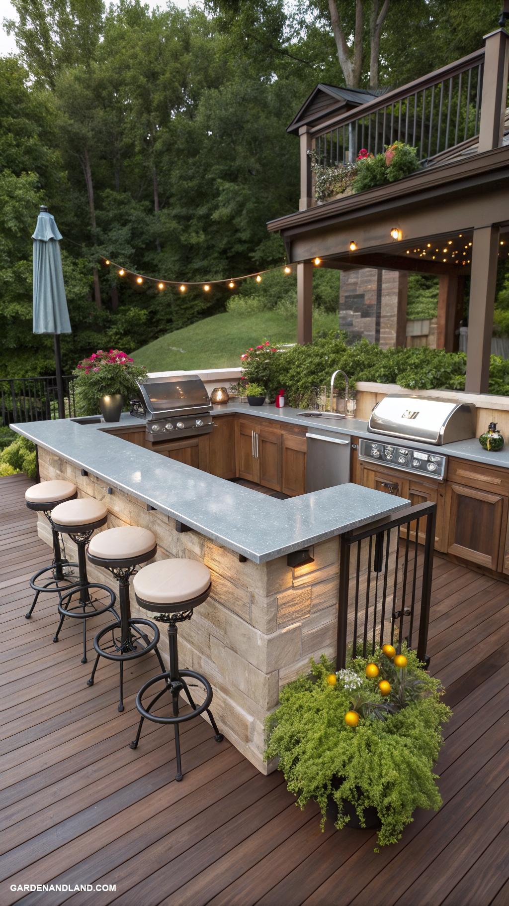 above ground pool with deck off house Deck with outdoor kitchen and bar