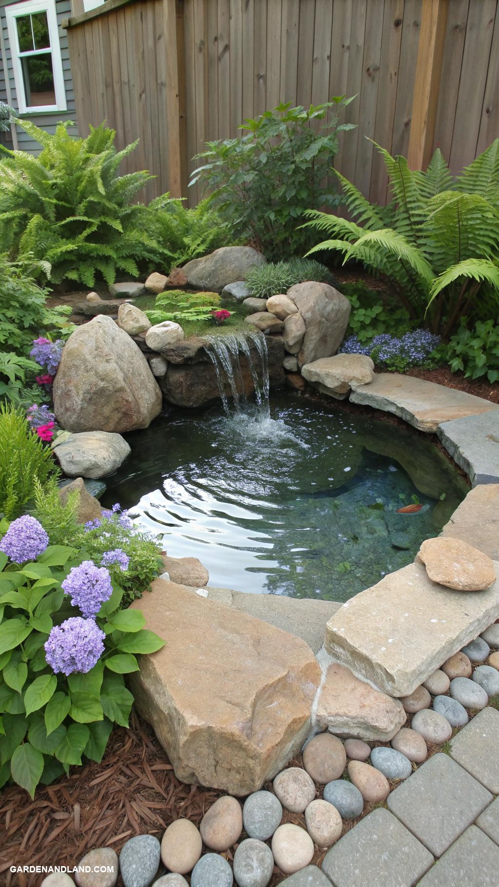 backyard landscaping ideas along house Water feature with natural stones