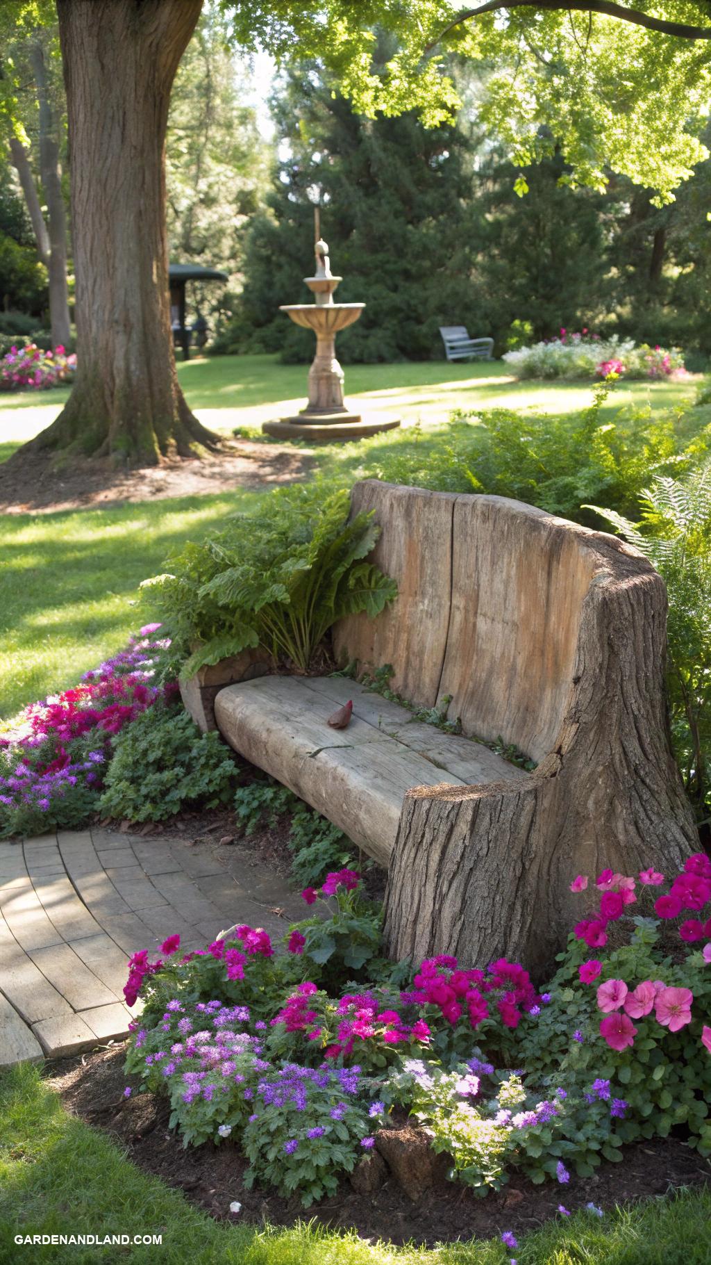 base of tree landscaping Tree stump converted into a bench