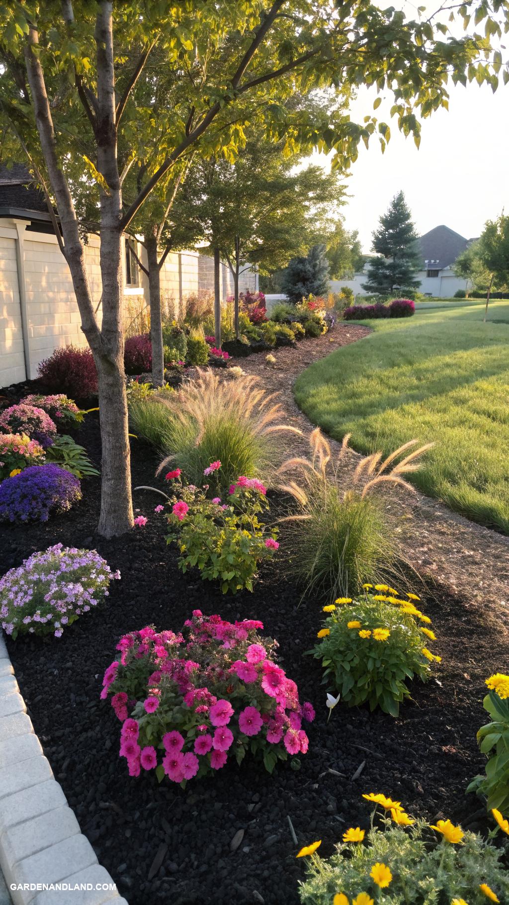 black mulch landscaping ideas Use black mulch around tree bases creatively