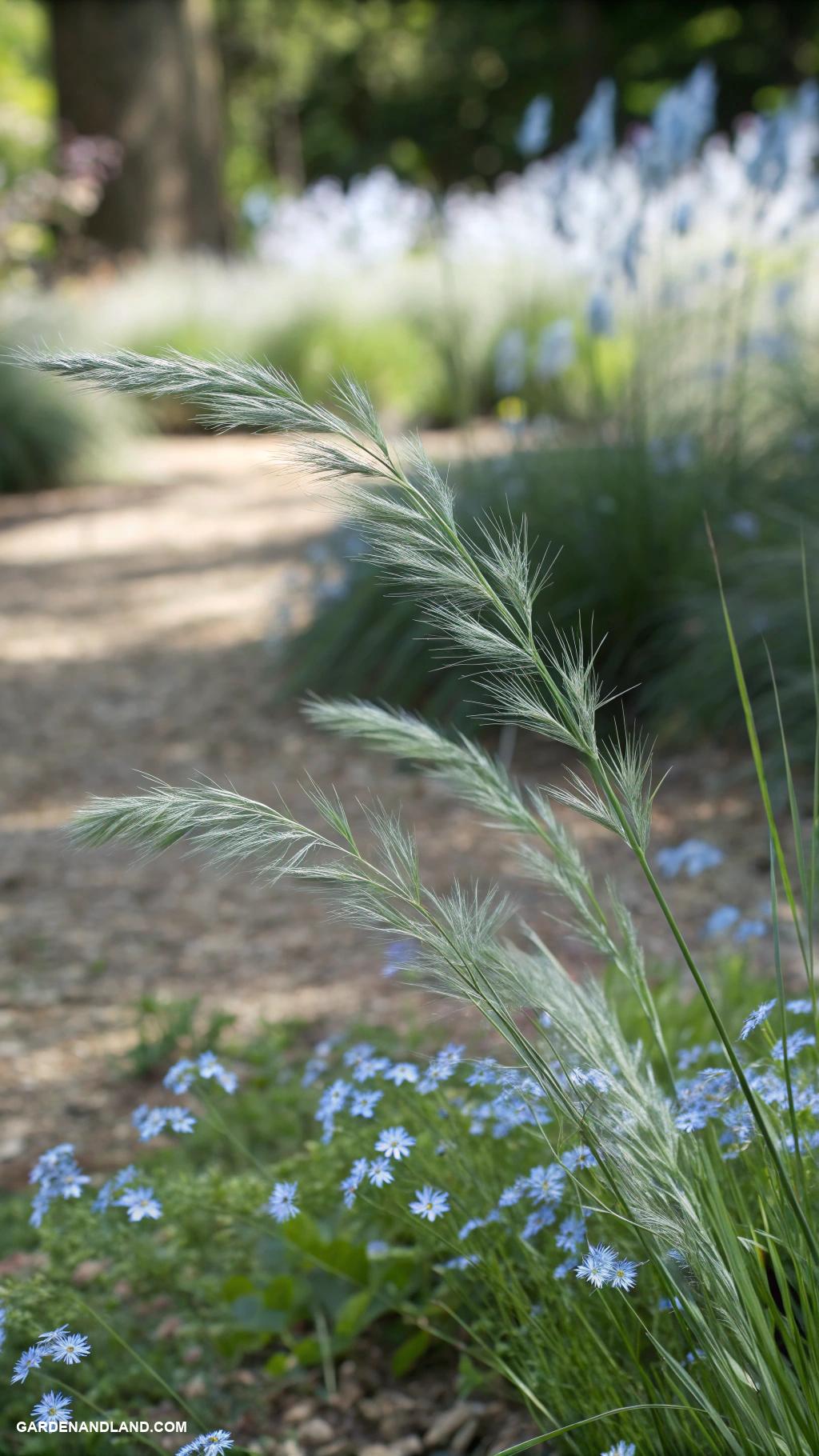 blue flowers Blue fescue grass for unique texture