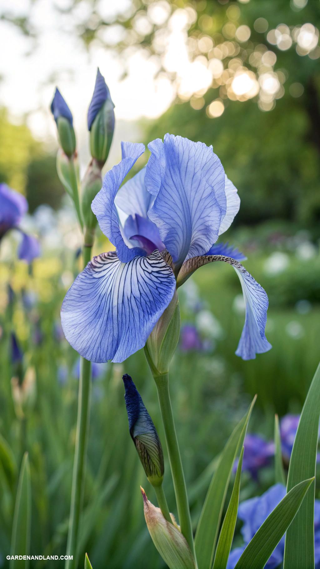 blue flowers Iris flowers in various blue hues