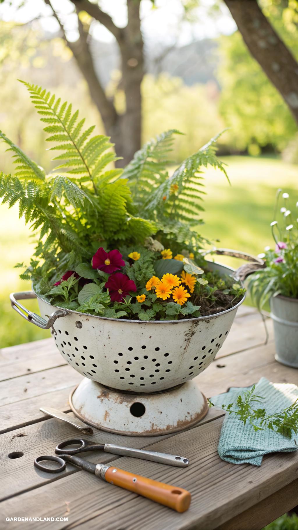 box planter ideas Old kitchen colander as a trendy planter