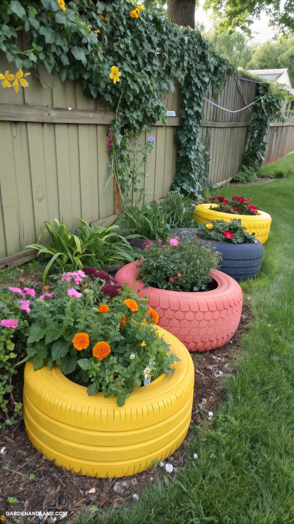 box planter ideas Repurposed tires painted bright colors