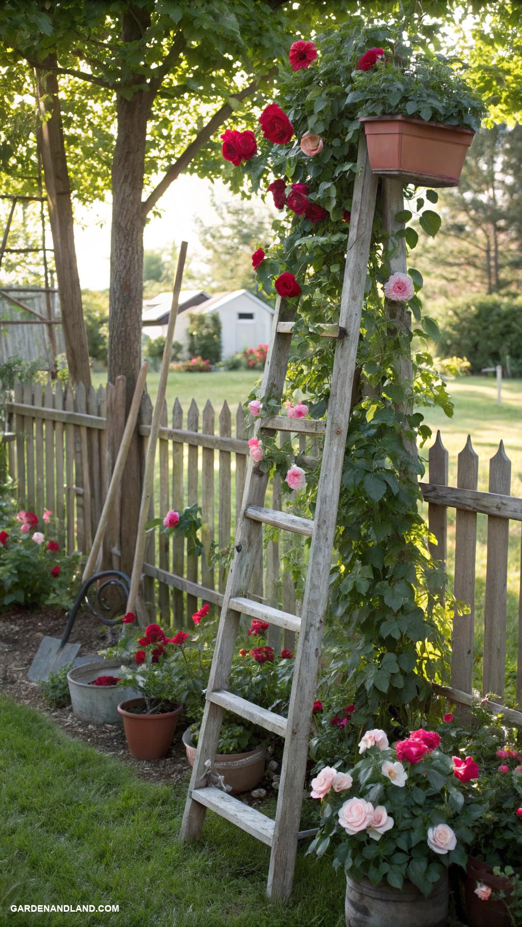 cheap garden projects Garden trellis made from old ladder