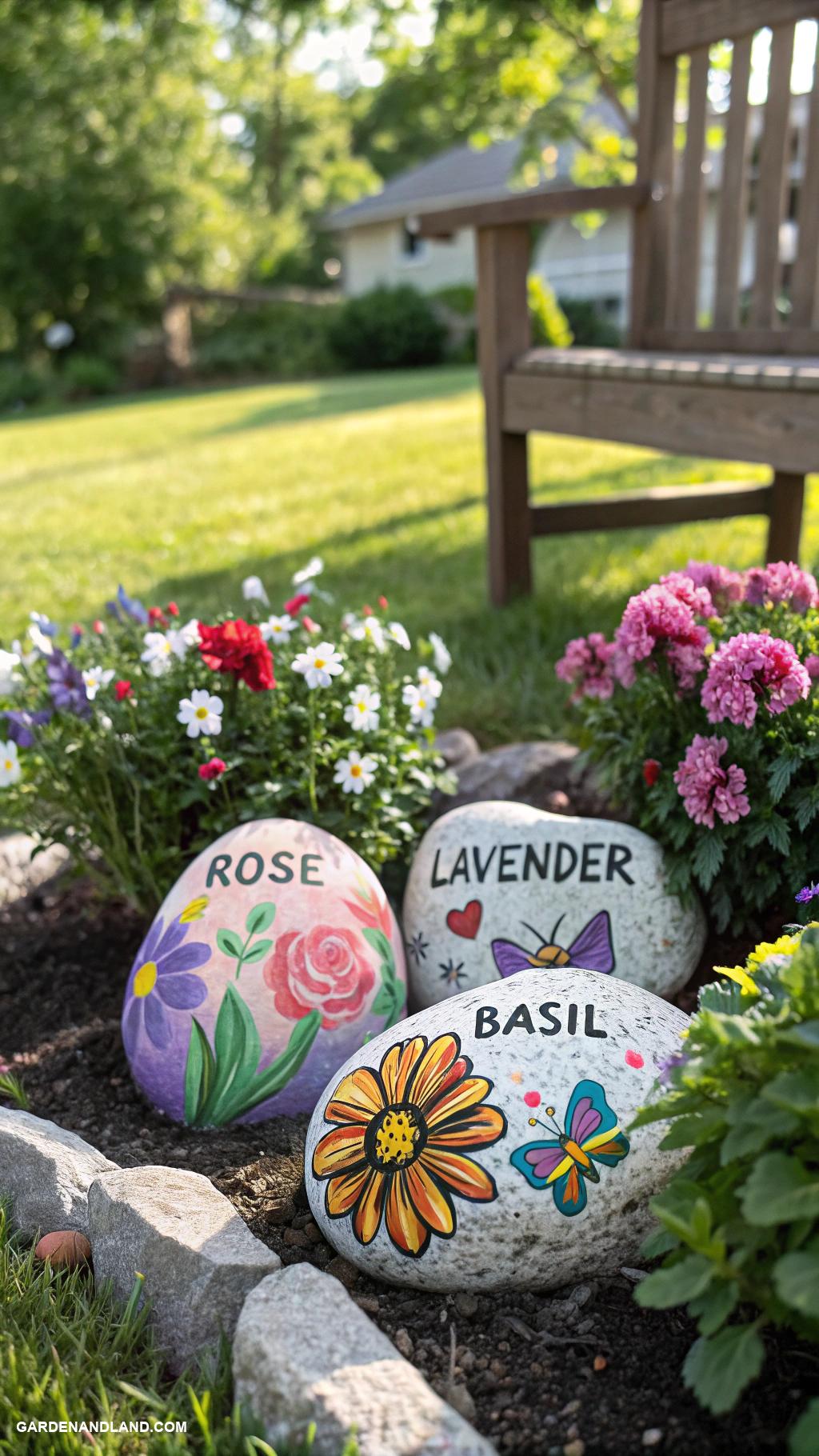 cheap garden projects Make stone garden markers with paint